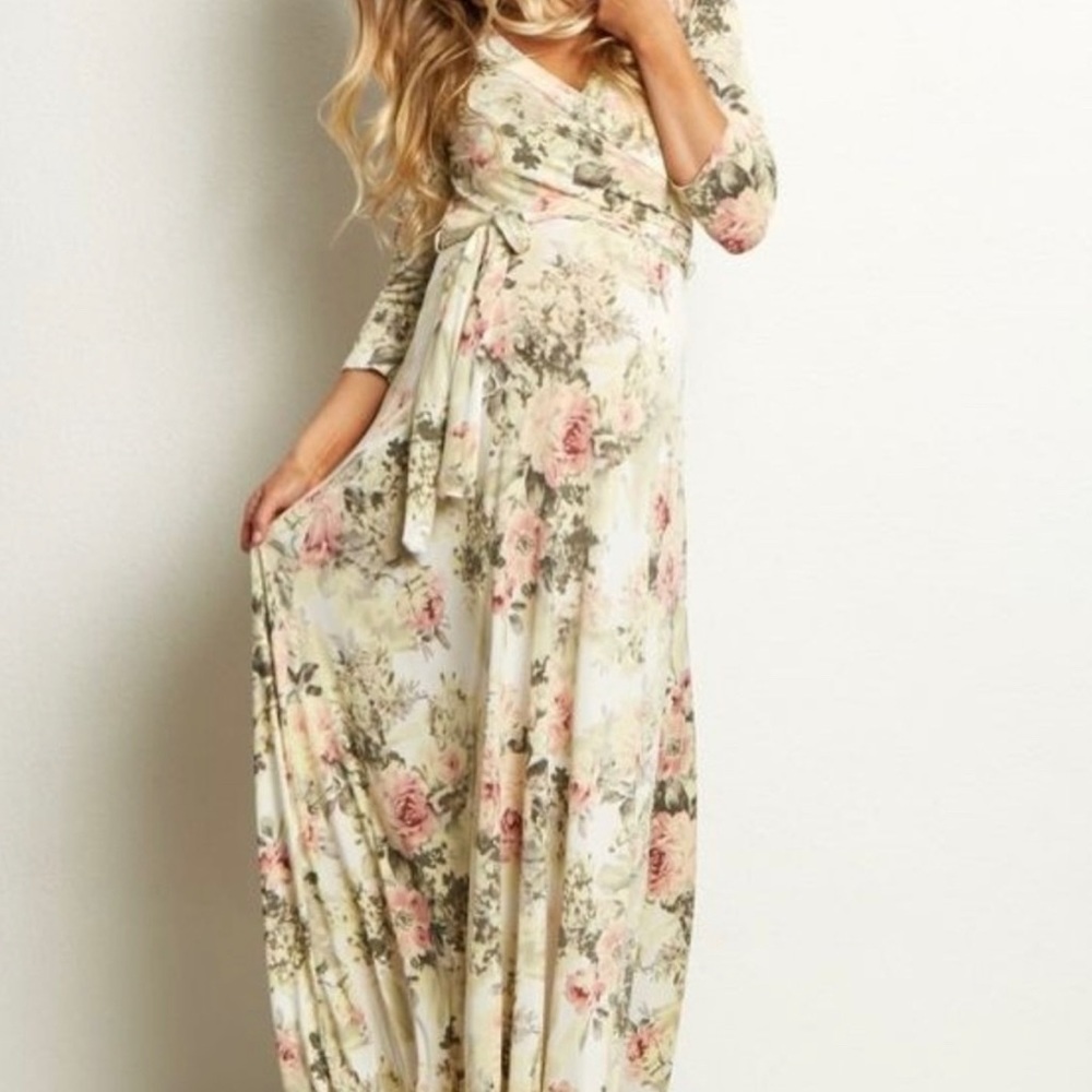 PinkBlush Ivory Floral Maternity Wrap Maxi Dress